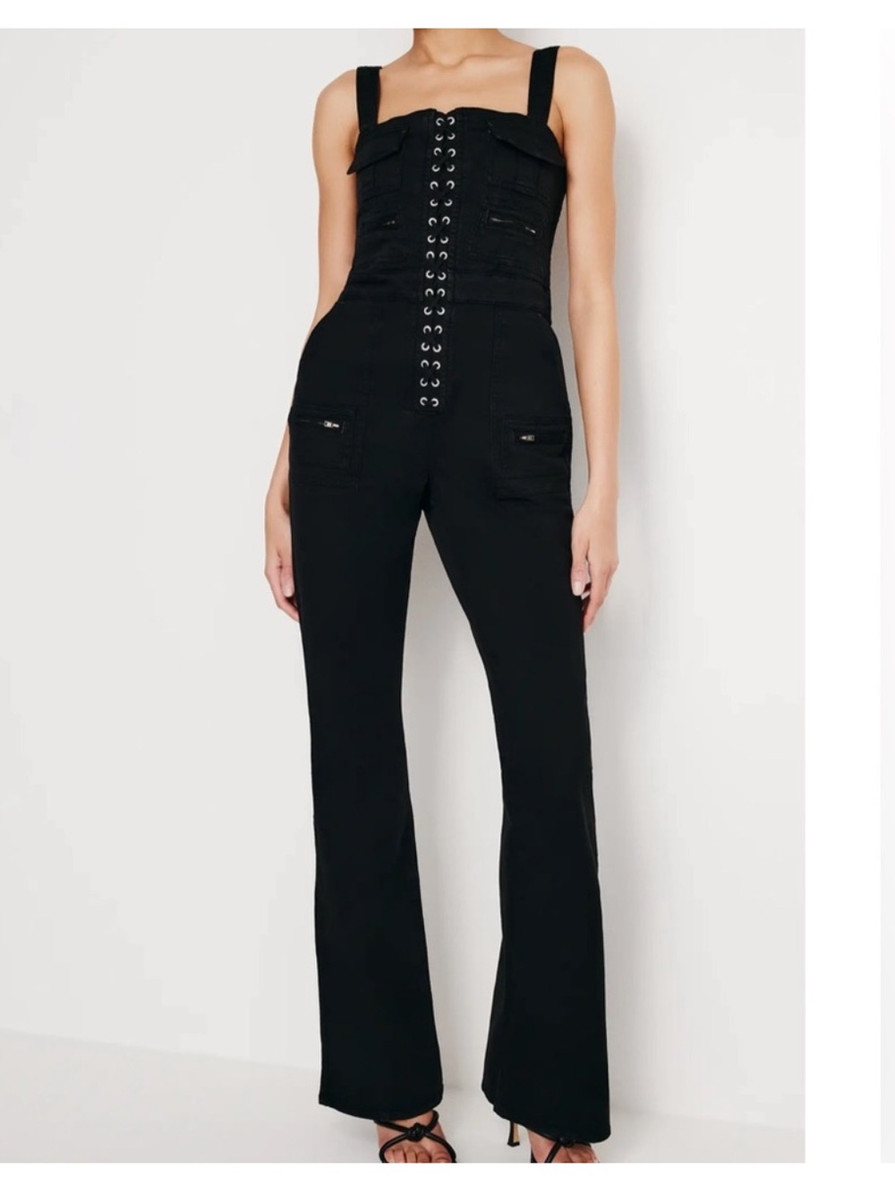 NEW Good American Black Women's Corset-Style Jeans Jumpsuit Sz M